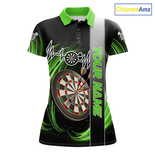 Personalized Green Swirl Heartbeat Darts Shirt For Women Custom Darts Jersey Team Polo & 1/4 Zip TDM6214