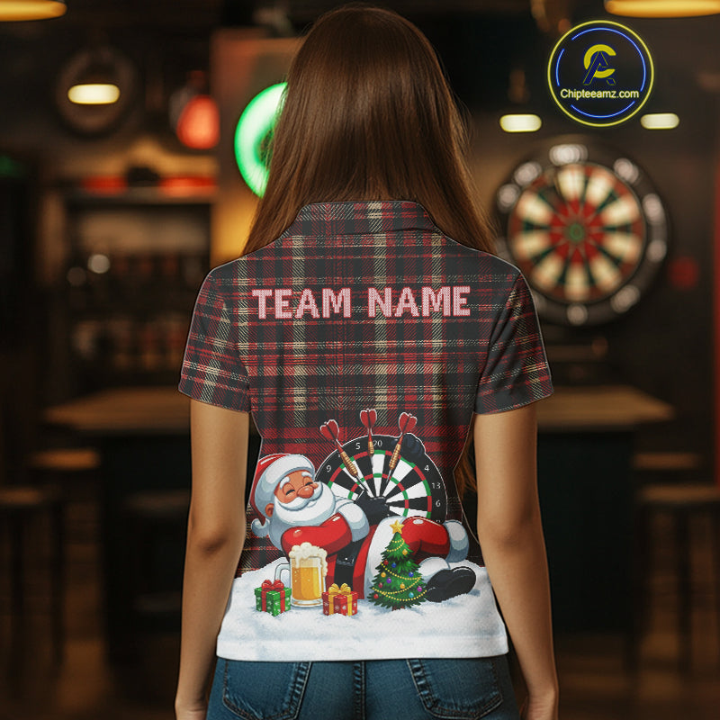 Funny Christmas Santa Womens Dart Shirts Custom Xmas Dart Jersey, Gifts For Dart Players TDM5130