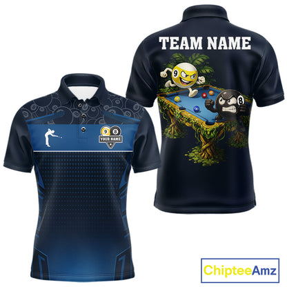 Blue Funny Tropical 8 Ball & 9 Ball Billiard Shirt For Men Custom Pool Team Jersey Polo & 1/4 Zip TDM6444