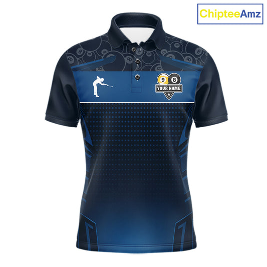 Blue Funny Cat 8 Ball & 9 Ball Billiard Shirt For Men Custom Pool Team Jersey Polo & 1/4 Zip TDM6445