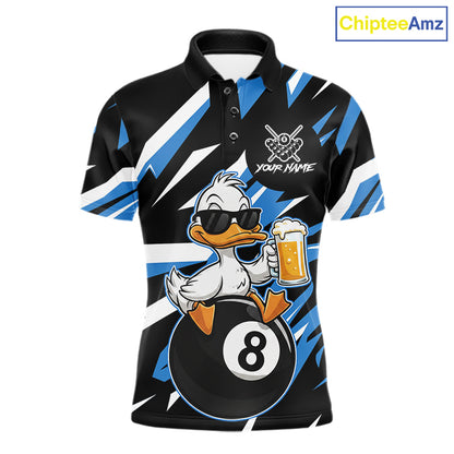 Custom Blue Funny Duck 8 Ball Pool Billiard Shirt For Men, Billiard Team Jersey Polo & 1/4 Zip TDM6450