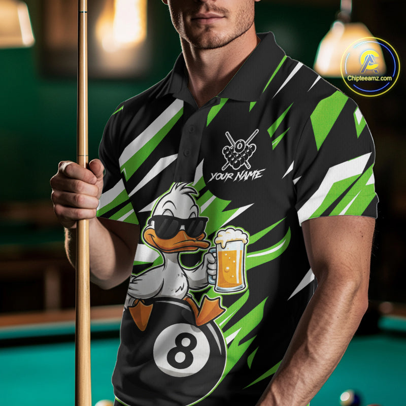 Custom Green Funny Duck 8 Ball Pool Billiard Shirt For Men, Billiard Team Jersey Polo & 1/4 Zip TDM6451