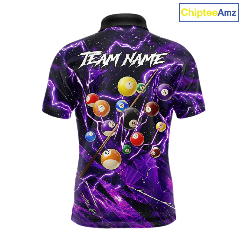 Purple Thunder Lightning Pool Balls Billiard Shirt For Men Custom Billiard Jersey Polo & 1/4 Zip TDM6452