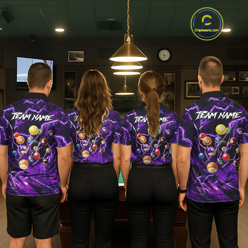 Purple Thunder Lightning Pool Balls Billiard Shirt For Women Custom Billiard Jersey Polo & 1/4 Zip TDM6452