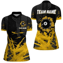 Load image into Gallery viewer, Personalized Yellow Black 8 Ball Pool Paint Billiard Shirts For Women, Billiard Apparel Clothing TDM1934