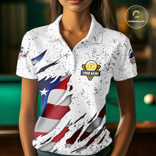Load image into Gallery viewer, 9 Ball Pool US Flag White Grunge Custom Women's Billiard Shirt, Patriotic Billiard Team Jersey TDM5138