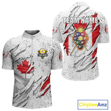 Load image into Gallery viewer, 9 Ball Pool Canada Flag White Grunge Custom Men's Billiard Shirt, Patriotic Pool Team Shirts TDM5139