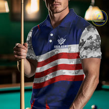 Load image into Gallery viewer, Personalized Camo American Flag Billiard Shirt For Men, Patriotic Pool Jersey Team Polo &amp; 1/4 Zip TDM5609