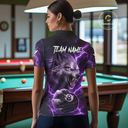 Purple 8 Ball Pool Wolf Lightning Billiard Shirt For Women Custom Billiard Team Jersey Polo & 1/4 Zip TDM5613
