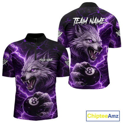 Purple 8 Ball Pool Wolf Lightning Billiard Shirt For Men Custom Billiard Team Jersey Polo & 1/4 Zip TDM5613