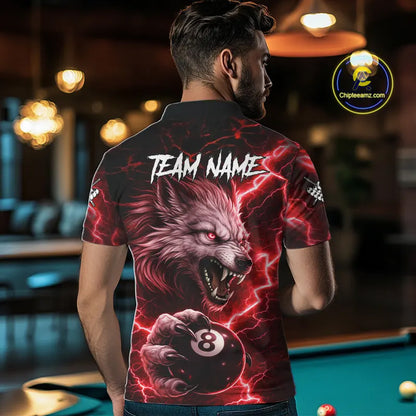 Red 8 Ball Pool Wolf Lightning Billiard Shirt For Men Custom Billiard Team Jersey Polo & 1/4 Zip TDM5614