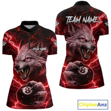 Load image into Gallery viewer, Red 8 Ball Pool Wolf Lightning Billiard Shirt For Women Custom Billiard Team Jersey Polo &amp; 1/4 Zip TDM5614