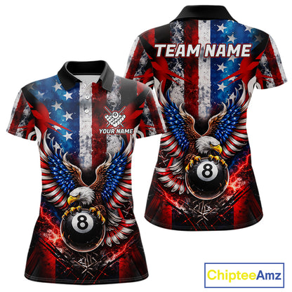 Vintage American Flag Eagle 8 Ball Billiard Shirt For Women Custom Pool Team Jersey Polo & 1/4 Zip TDM5991