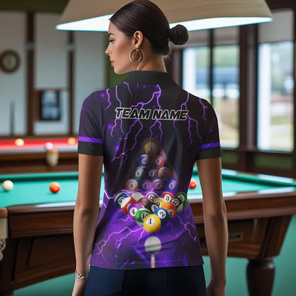 Thunder Lightning Storm Custom 3D Billiard Shirts For Women, Billiard Balls Team Jerseys |Purple TDM3817