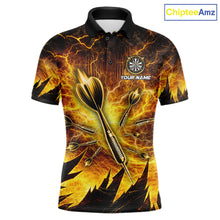 Load image into Gallery viewer, Personalized Yellow Darts Polo &amp; 1/4 Zip For Men Custom Thunder Lightning Darts Team Jersey TDM6216