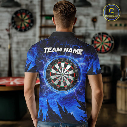 Personalized Blue Darts Polo & 1/4 Zip For Men Custom Thunder Lightning Darts Team Jersey TDM6217