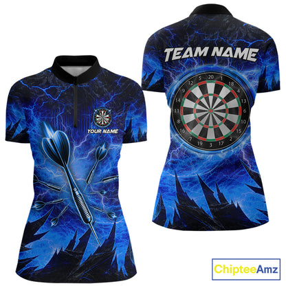 Personalized Blue Darts Polo & 1/4 Zip For Women Custom Thunder Lightning Darts Team Jersey TDM6217