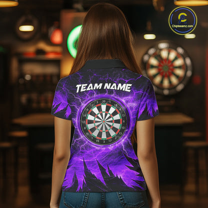 Personalized Purple Darts Polo & 1/4 Zip For Women Custom Thunder Lightning Darts Team Jersey TDM6218