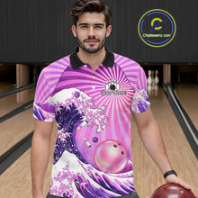 Load image into Gallery viewer, Pink And Purple Funny Waves Ocean Bowling Shirt For Men Custom Bowling Jersey Polo &amp; 1/4 Zip TDM6224