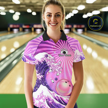 Load image into Gallery viewer, Pink And Purple Funny Waves Ocean Bowling Shirt For Women Custom Bowling Jersey Polo &amp; 1/4 Zip TDM6224