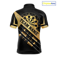 Load image into Gallery viewer, Black And Gold Darts Polo &amp; 1/4 Zip For Men Custom Darts Jersey, Darts Tournament Team Shirt TDM6226