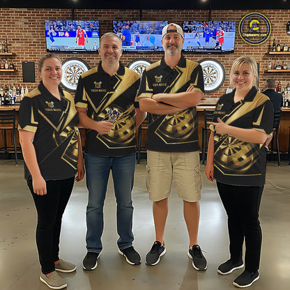 Black And Gold Darts Polo & 1/4 Zip For Men Custom Darts Jersey, Darts Tournament Team Shirt TDM6226