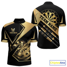 Load image into Gallery viewer, Black And Gold Darts Polo &amp; 1/4 Zip For Men Custom Darts Jersey, Darts Tournament Team Shirt TDM6226