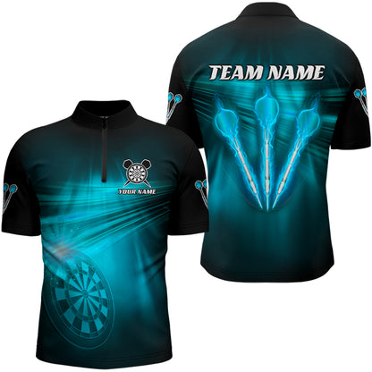 Personalized Blue Darts Flash Light Men Dart Polo & Quarter Zip Shirt, Dart Team Shirt Dart Jersey TDM3111