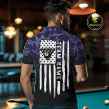 Load image into Gallery viewer, Black And Purple Camo US Flag 8 Ball Billiard Shirt For Men Custom Pool Team Jersey Polo &amp; 1/4 Zip TDM5995
