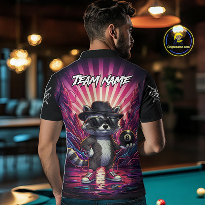 Funny Raccoon 8 Ball Billiard Shirt For Men Custom Pink Graffiti Pool Jersey Team Polo & 1/4 Zip TDM5998