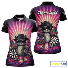 Load image into Gallery viewer, Pink Funny Raccoon Neon Graffiti Darts Shirt For Women Custom Darts Jersey Team Polo &amp; 1/4 Zip TDM6000