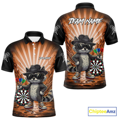 Orange Funny Raccoon Neon Graffiti Darts Shirt For Men Custom Darts Jersey Team Polo & 1/4 Zip TDM6001