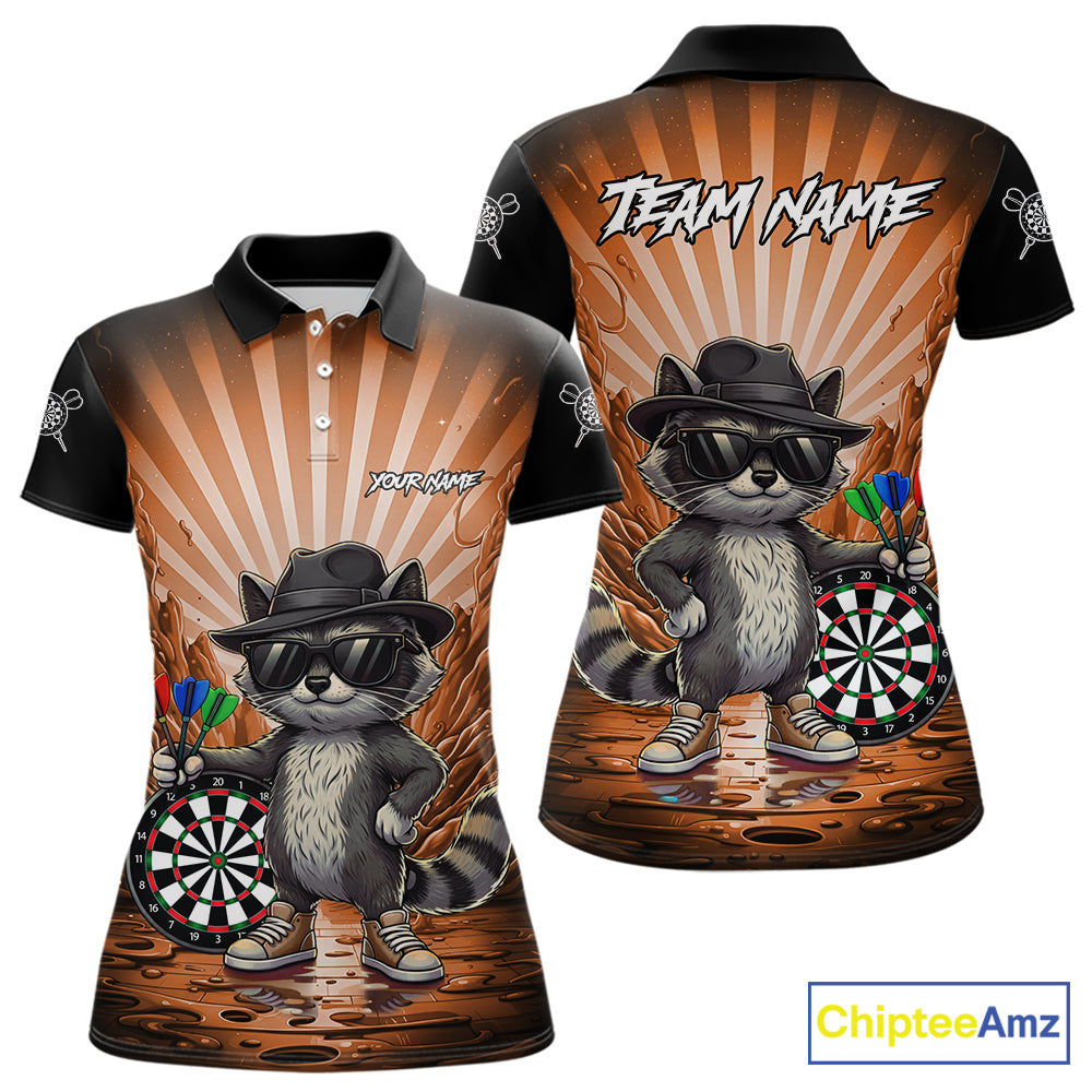Orange Funny Raccoon Neon Graffiti Darts Shirt For Women Custom Darts Jersey Team Polo & 1/4 Zip TDM6001
