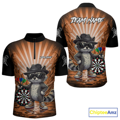 Orange Funny Raccoon Neon Graffiti Darts Shirt For Men Custom Darts Jersey Team Polo & 1/4 Zip TDM6001