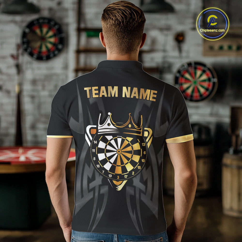 Black And Gold Dartboard Crown Dart Shirts For Men Custom Tribal Dart Jersey Team Polo & 1/4 Zip TDM6228