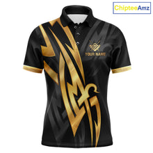 Load image into Gallery viewer, Black And Gold 8 Ball Crown Billiard Shirts For Men Custom Tribal Pool Team Jersey Polo &amp; 1/4 Zip TDM6229