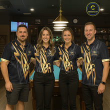 Load image into Gallery viewer, Black And Gold 8 Ball Crown Billiard Shirts For Men Custom Tribal Pool Team Jersey Polo &amp; 1/4 Zip TDM6229