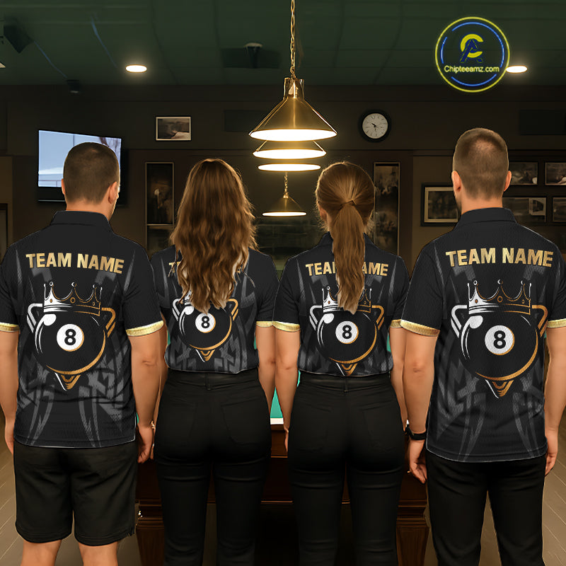 Black And Gold 8 Ball Crown Billiard Shirts For Men Custom Tribal Pool Team Jersey Polo & 1/4 Zip TDM6229