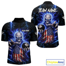 Load image into Gallery viewer, Blue Lightning 8 Ball US Flag Skull Billiard Shirt For Men Custom Pool Team Jersey Polo &amp; 1/4 Zip TDM6230
