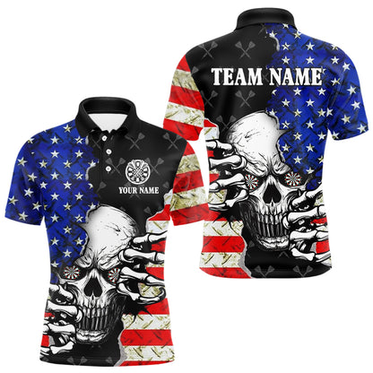 Personalized American Flag Skull Dart Shirts For Men, Patriotic Cool Dart Team Jerseys TDM3125