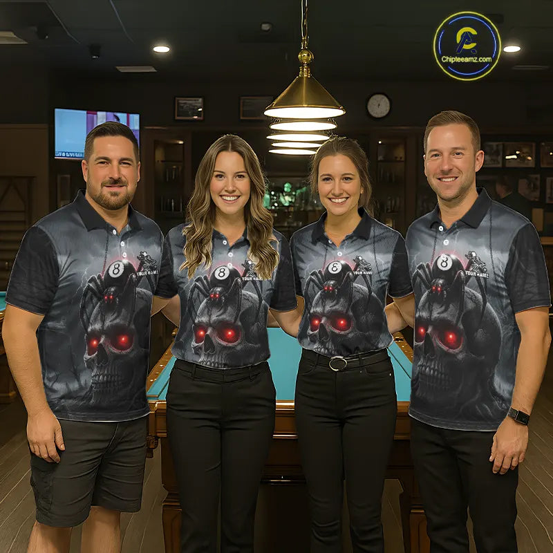 Personalized Spider 8 Ball Pool Skull Billiard Shirt For Women, Billiard Team Jersey Polo & 1/4 Zip TDM5640
