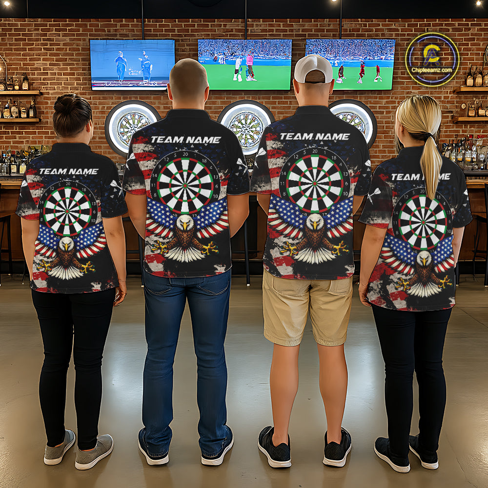 Grunge American Flag Eagle Darts Shirt For Women Custom Patriotic Darts Team Jersey Polo & 1/4 Zip TDM6002