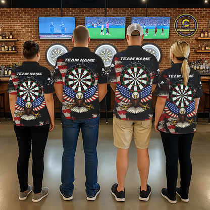 Grunge American Flag Eagle Darts Shirt For Women Custom Patriotic Darts Team Jersey Polo & 1/4 Zip TDM6002