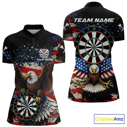 Grunge American Flag Eagle Darts Shirt For Women Custom Patriotic Darts Team Jersey Polo & 1/4 Zip TDM6002