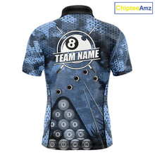Load image into Gallery viewer, Blue Camo 8 Ball Billiard Shirt For Men Custom Pool Team Shirt, Billiard Jersey Polo &amp; 1/4 Zip TDM6008