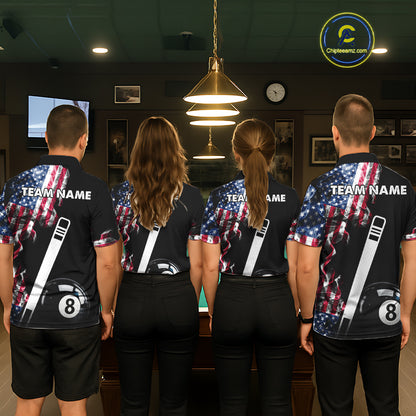US Flag Smoke 8 Ball Billiard Shirt For Men Custom Patriotic Pool Team Jersey Polo & 1/4 Zip TDM6010