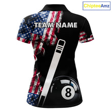 Load image into Gallery viewer, US Flag Smoke 8 Ball Billiard Shirt For Women Custom Patriotic Pool Team Jersey Polo &amp; 1/4 Zip TDM6010
