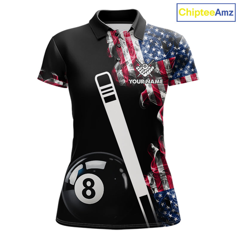 US Flag Smoke 8 Ball Billiard Shirt For Women Custom Patriotic Pool Team Jersey Polo & 1/4 Zip TDM6010