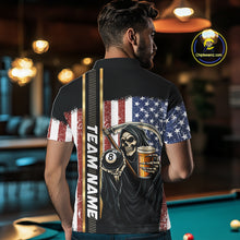 Load image into Gallery viewer, Grim Reaper With Beer Custom 8 Ball Billiard Shirt For Men, US Flag Pool Team Jersey Polo, 1/4 Zip TDM6247