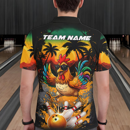 Funny Chicken Sunset Tropical Bowling Jersey For Men Custom Bowling Team Shirts Polo & 1/4 Zip TDM6458